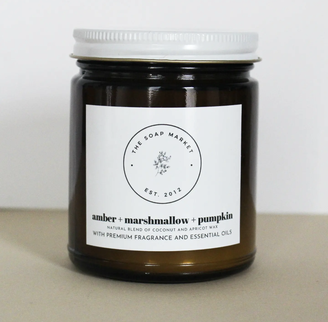 amber + marshmallow + pumpkin woodwick candle- 9 oz